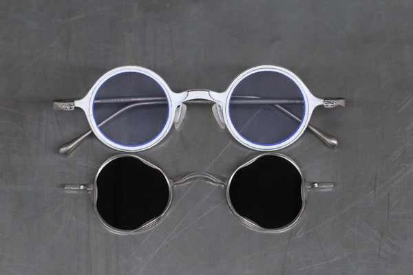 Rigards RG1912CU series titanium + copper double-layer sunglasses, chalk white + titanium frame, transparent dark gray lens